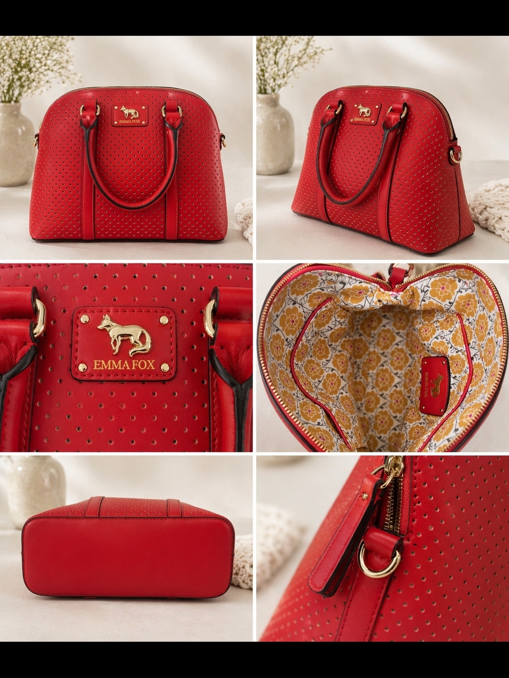 Emma Fox Red Dome Satchel Handbag